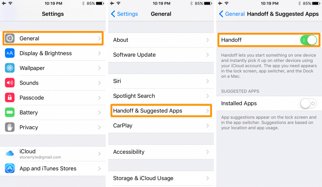 enable handoff in iOS