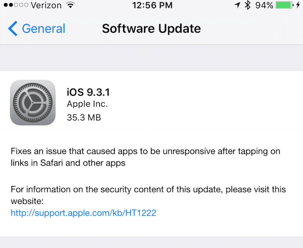 iOS 9.3.1 update