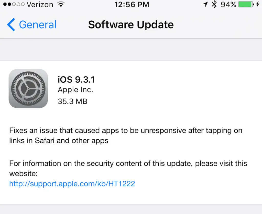 iOS 9.3.1 update