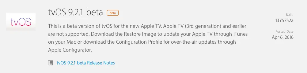 tvOS 9.2.1 Beta 2