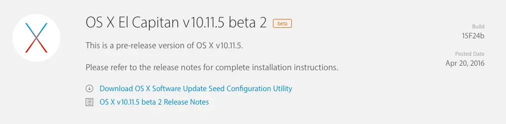 OS X 10.11.5 beta 2