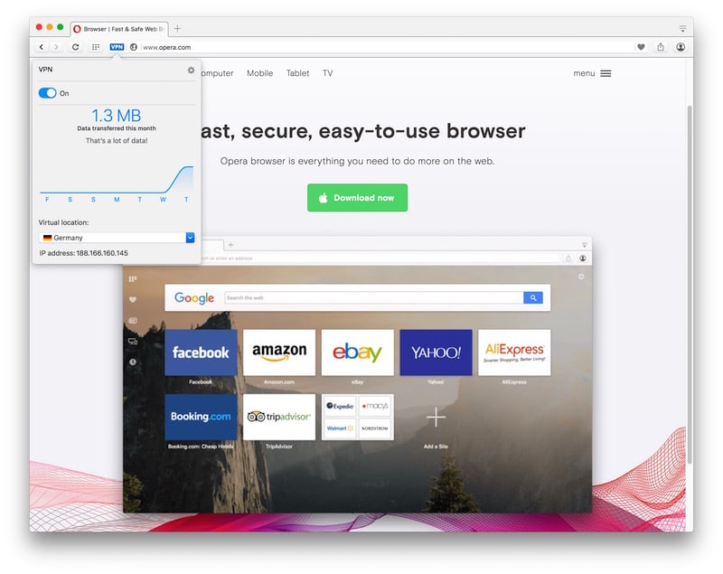 Opera Web Browser free vpn