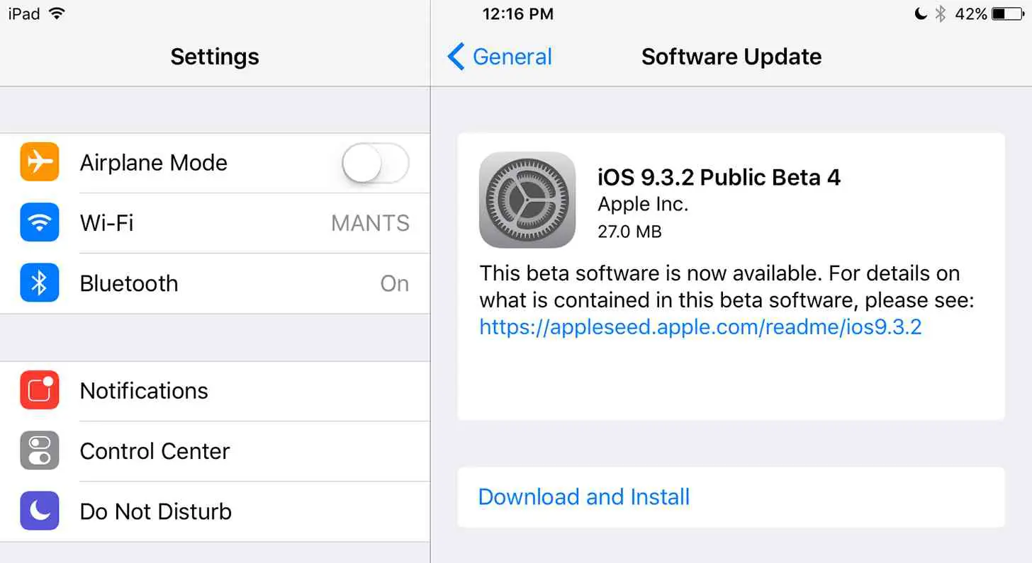 iOS 9.3.2 beta 4 update